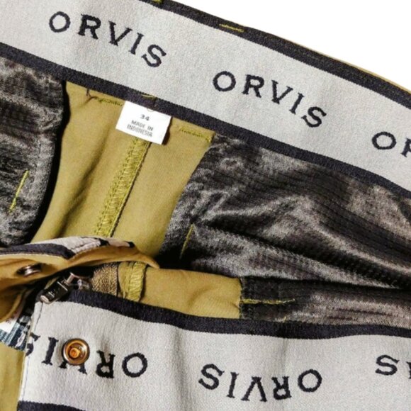 Orvis Mens Flat Front Comfort Waist Belt Lightweight Olive Green Cargo Shorts 34 - Picture 15 of 16